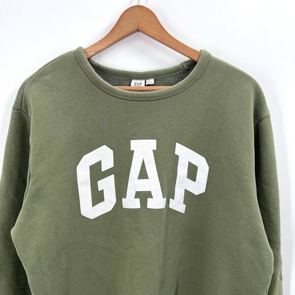 GAP Logo Crewneck Sweatshirt Army Green Y2K Womens Large - Picture 2 of 5